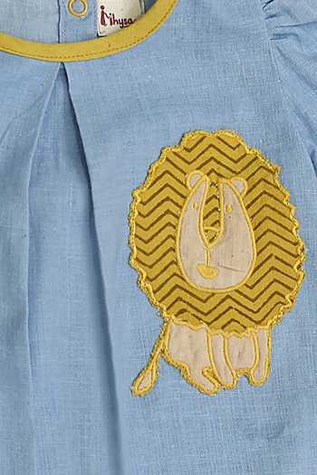 Mhysa_Blue Handloom Cotton Embroidery Lion Samara Patchwork Dress _at_Aza_Fashions